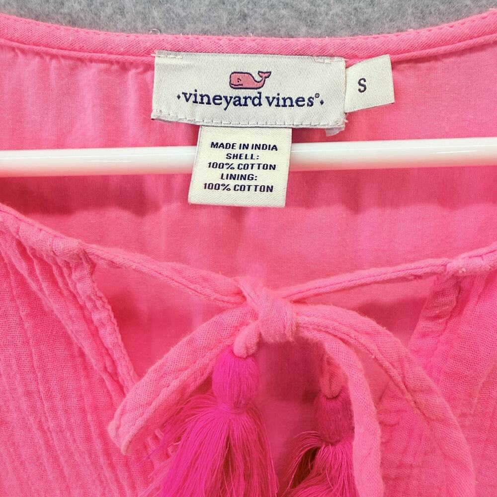 Vineyard Vines Dress Small Fuschia Flutter Sleeve Tassel Tie Gauze Spring Preppy - Picture 5 of 11